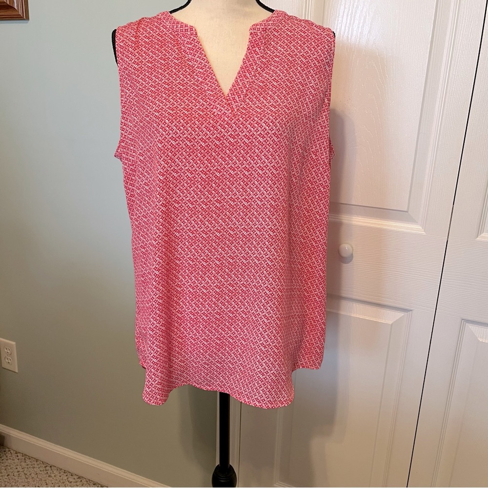 Adrianna Papell Womens SZ Large Red White Sleeveless Blouse Top Shirt *TINY FLAW